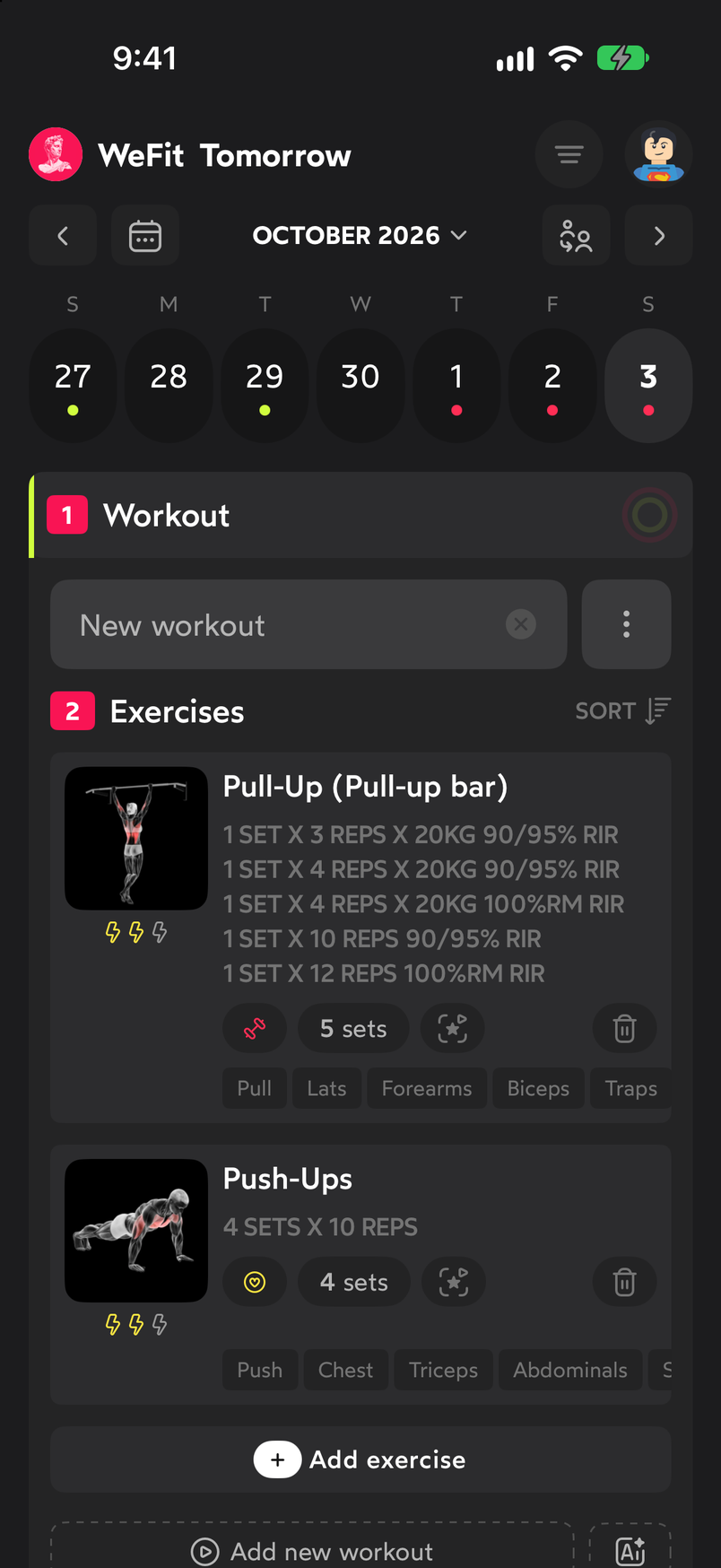 Pull-up card in Today with the summary of its five sets
