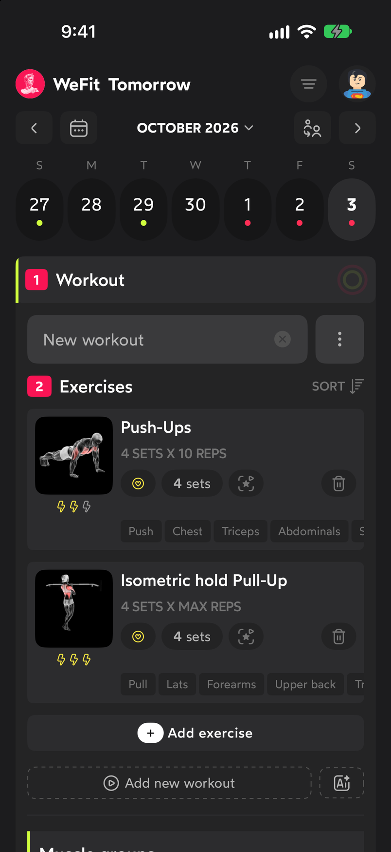 Day card with the saved order and the Sort button visible again