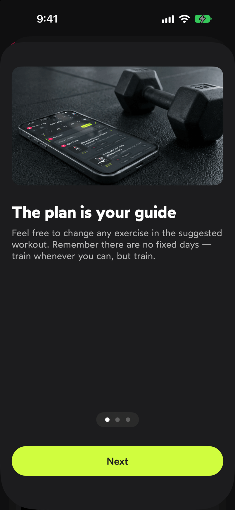 The plan is your guide intro screen with the Next button