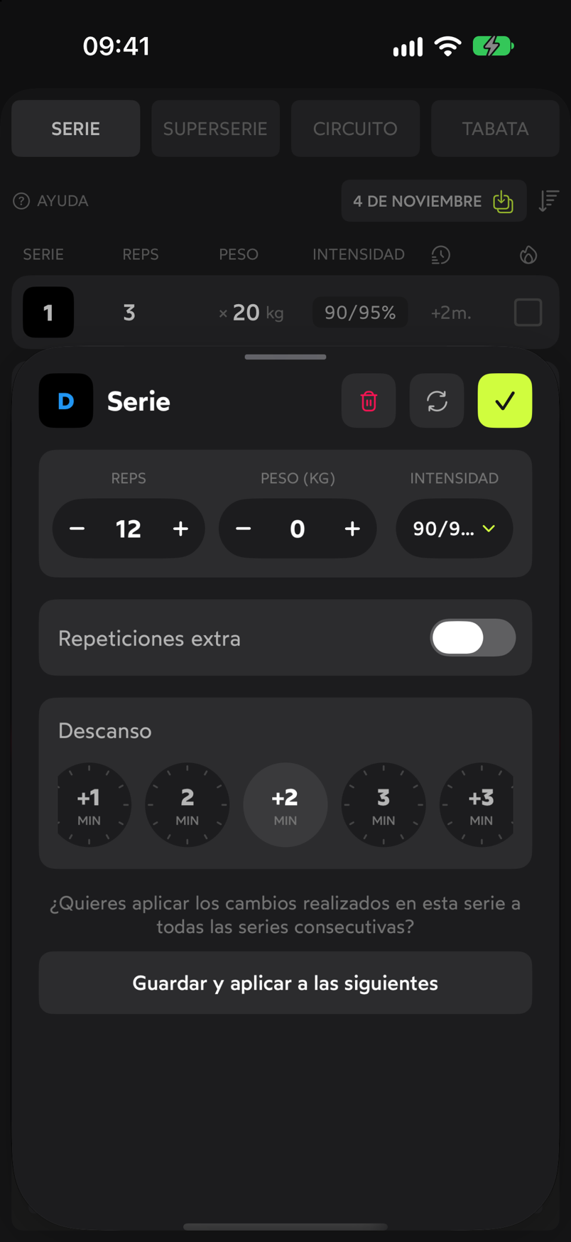 La misma serie con las repeticiones subidas a 12