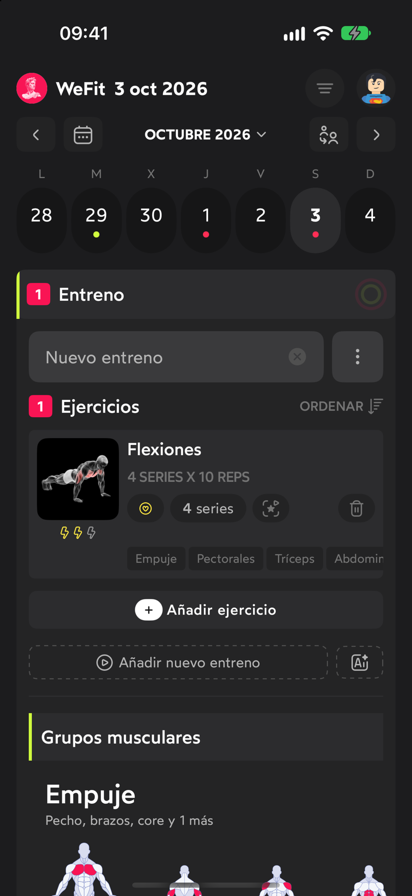 El entreno con un único ejercicio, Flexiones, tras eliminar el otro