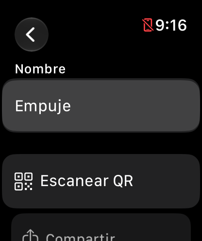 Workout options in WeFit Go: Nombre, Escanear QR and Compartir