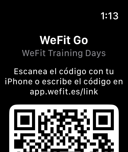 WeFit Go sign-in screen with the instructions text (in Spanish) and a QR code