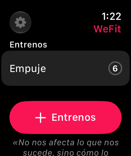 WeFit Go Hoy screen with the day's workout and the button to add workouts