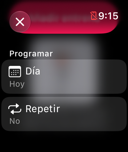 La hoja Programar desplazada, con las filas Día y Repetir