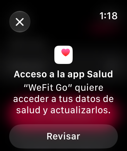 Diálogo Acceso a la app Salud con el botón Revisar