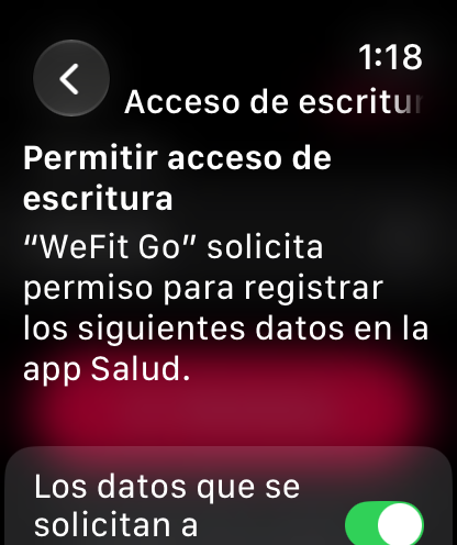 Página Permitir acceso de escritura con el interruptor general activado