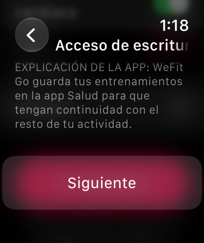 Explicación de la app sobre la escritura en Salud y el botón Siguiente