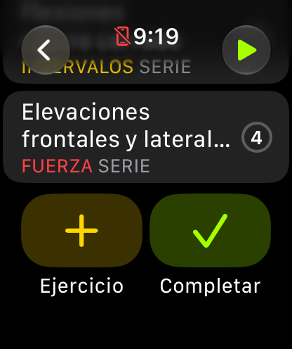 End of the session with the Ejercicio and Completar buttons
